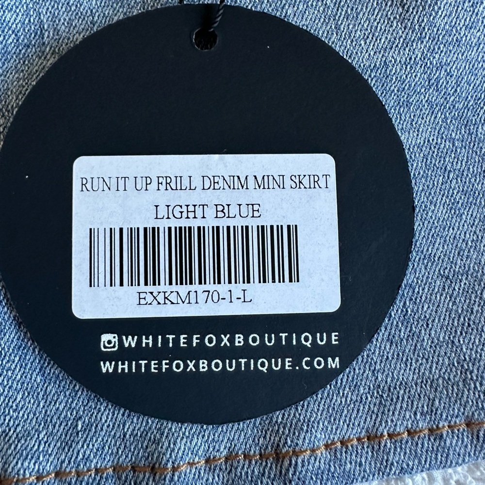 White Fox Boutique Denim Skirt with Lace Trim - Picture 2 of 6